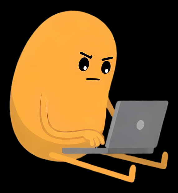 Levld mascot focused at a laptop