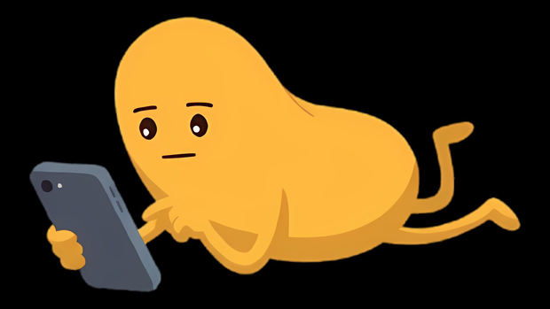 Levld mascot lying down scrolling on a phone